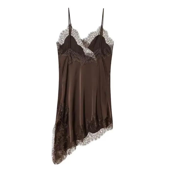 MUJER dentelle Slip Mini robe femmes Satin dos nu robe d'été femme asymétrique fête femmes robe Sexy