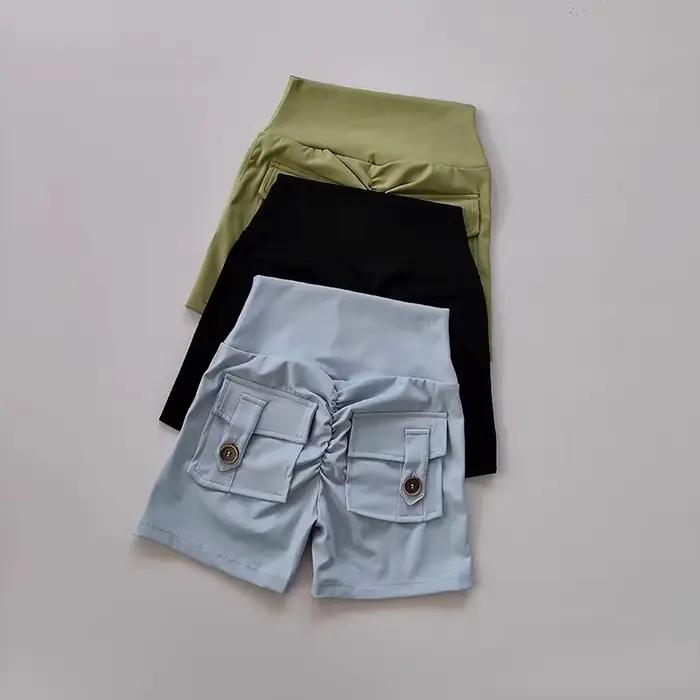 Shorts de yoga taille haute avec poches pour femmes, collants push-up, shorts de course, shorts de f