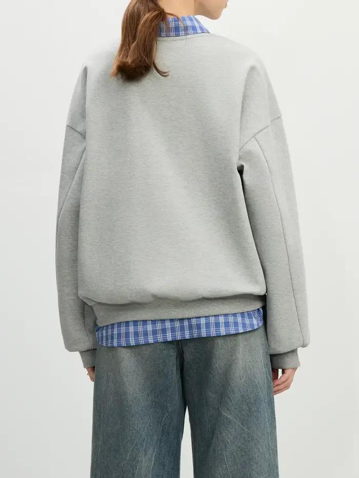 FSLE-Sweat-shirt à col rond sans capuche pour femme, haut décontracté tout match, tenues chics, gris