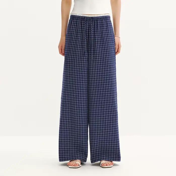 Pantalon Femme Semir à Carreaux 2026, Texturé, à Volants, Coupe Large, Style Urbain Décontracté, Dou