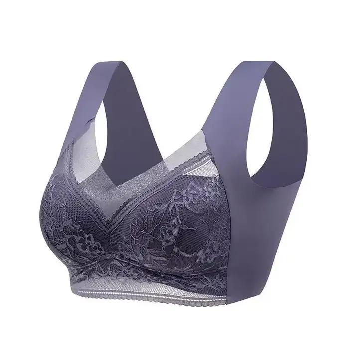 L-6L femmes grand soutien-gorge Push Up glace soie sans couture supérieur Bralette dentelle sans fil