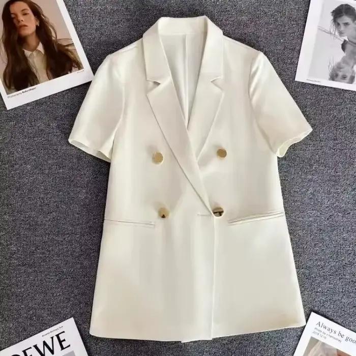 Veste d'été doublée dos nu pour femme, manteau blanc imbibé, manches courtes, mode coréenne, haute q
