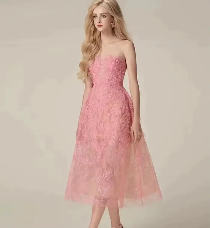 Robe de soirée de luxe pour femmes, col rond, sans manches, Patchwork, dentelle, maille florale, pai