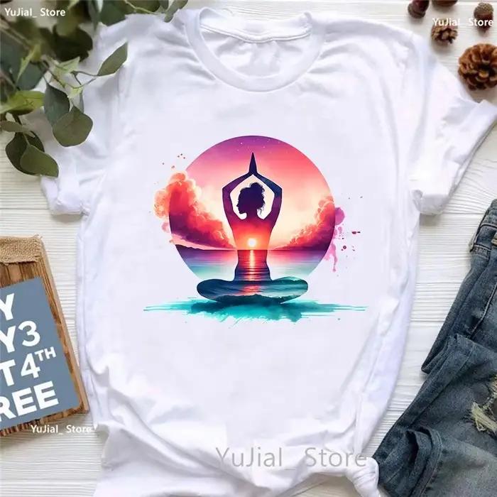 T-shirt blanc décontracté pour femmes, vêtements College, interconnexion, yoga, méditation, mode est