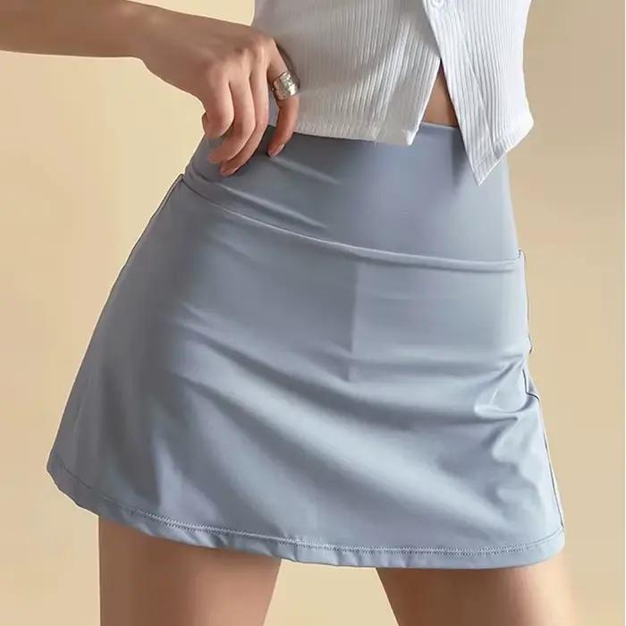 Jupe courte de sport taille haute pour femmes, pantalon de Yoga trapèze Anti-éblouissement avec doub