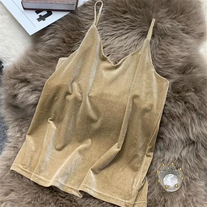 Blusa mujer moda mode sexy femmes velours débardeur haut court été coréen streetwear or velours cami