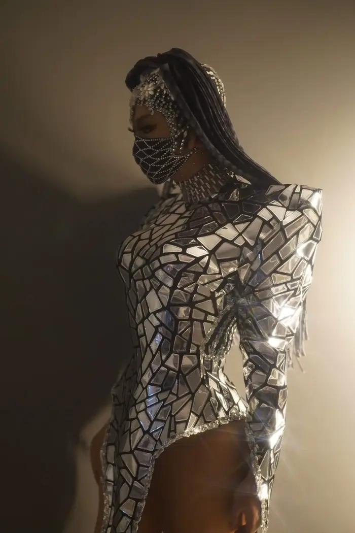 Robe Dos auxà Paillettes Argentées pour Femme, Tenue de Soirée, Discothèque, Spectacle sur Scène, Da