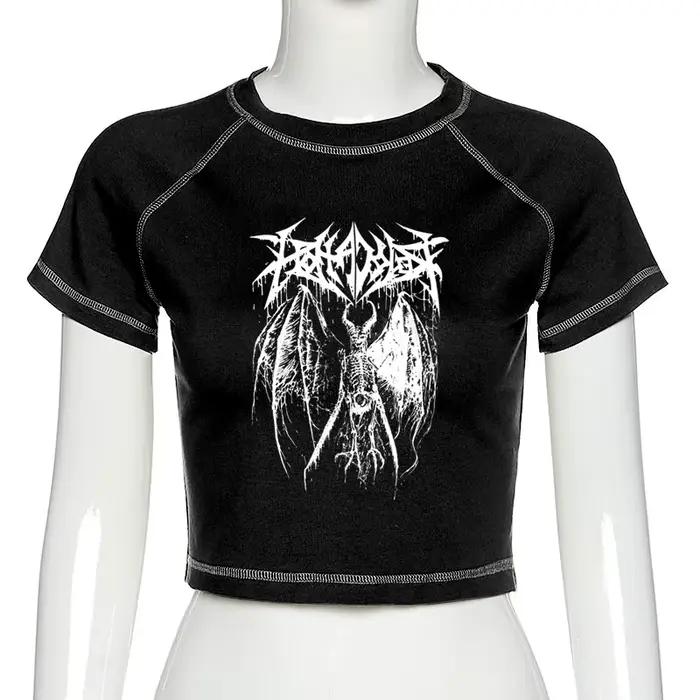 T-shirt femme Harajuku haut court Harajuku rétro coréen noir démon Punk gothique Anime imprimé vêtem