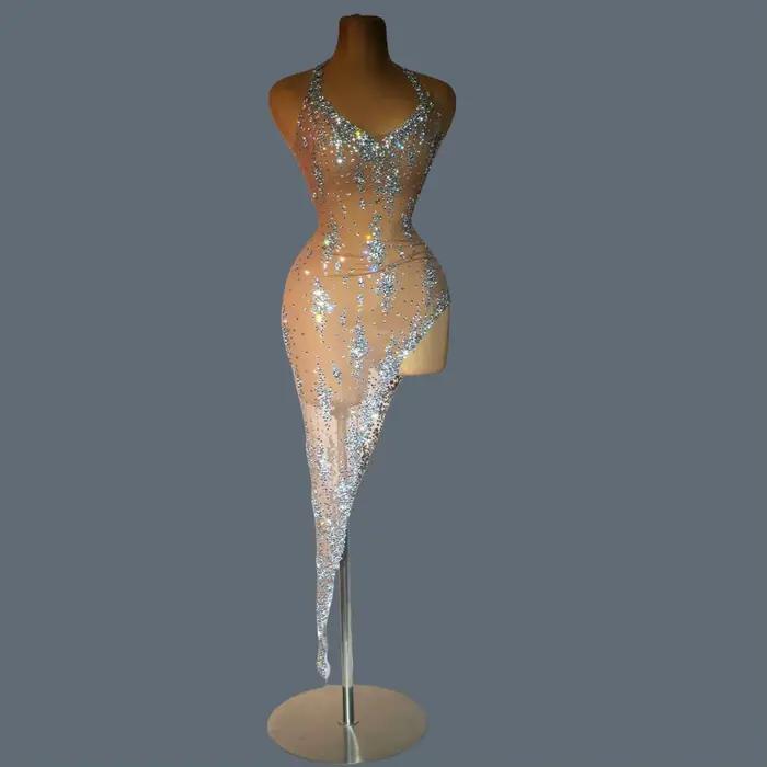 Mini robe de discothèque pour chanteur, vêtements de spectacle sur scène, robe asymétrique de fête d