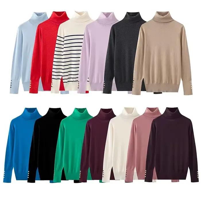 YENKYE automne femmes à manches longues basique col roulé tricot pull pull décontracté tricots
