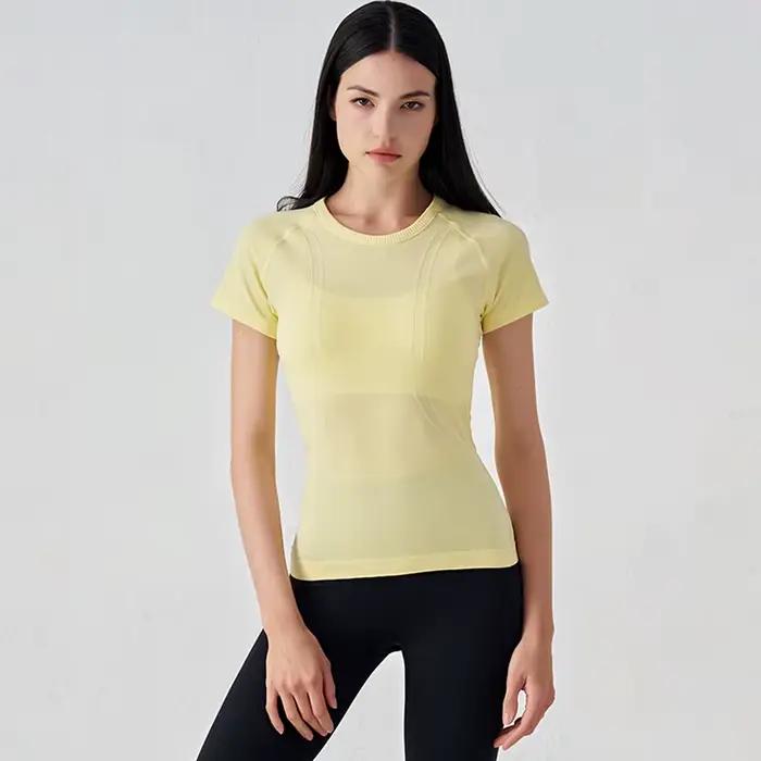 SOISOU femmes haut sans couture sec rapide respirant gymnase Yoga à manches courtes t-shirts Fitness