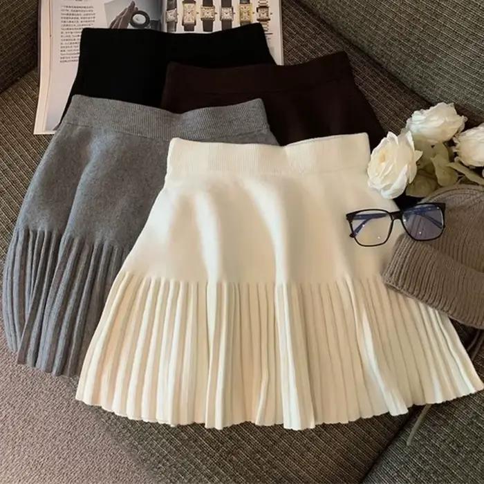 Mini jupes plissées coréennes, douces, tricotées, taille élastique, décontractées, pour jeunes, vête