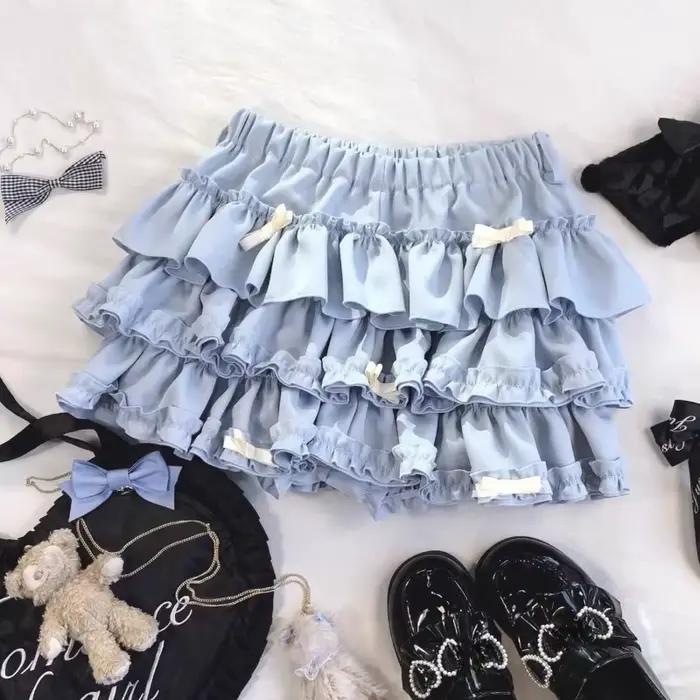 Nouvelle collection été 2026 : Mini-jupe tutu polyvalente pour femme, bleue, avec nœud et dentelle, 