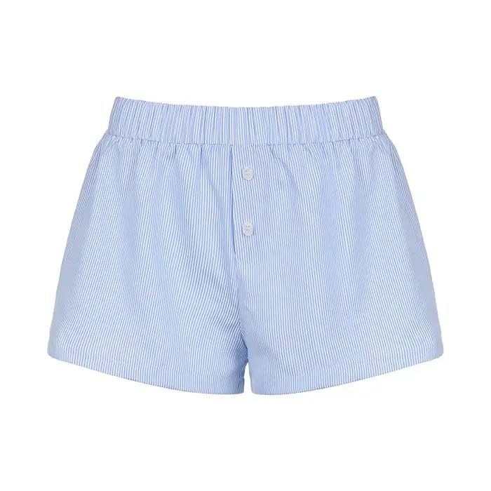 Short décontracté à imprimé rayé pour femme, taille élastique, bas boutonnés à la mode, streetwear c