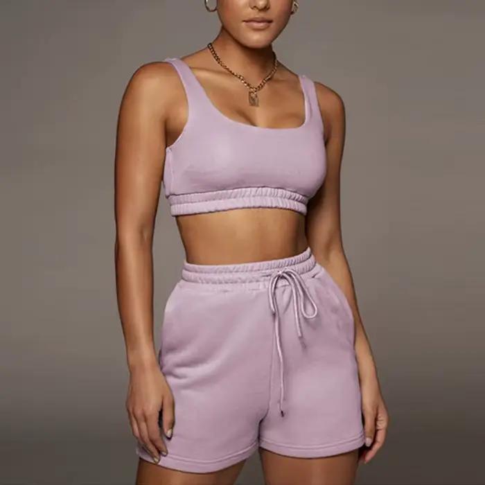 Ensemble haut court et short à cordon de serrage, débardeur de Fitness Sexy à col en U, short de mot
