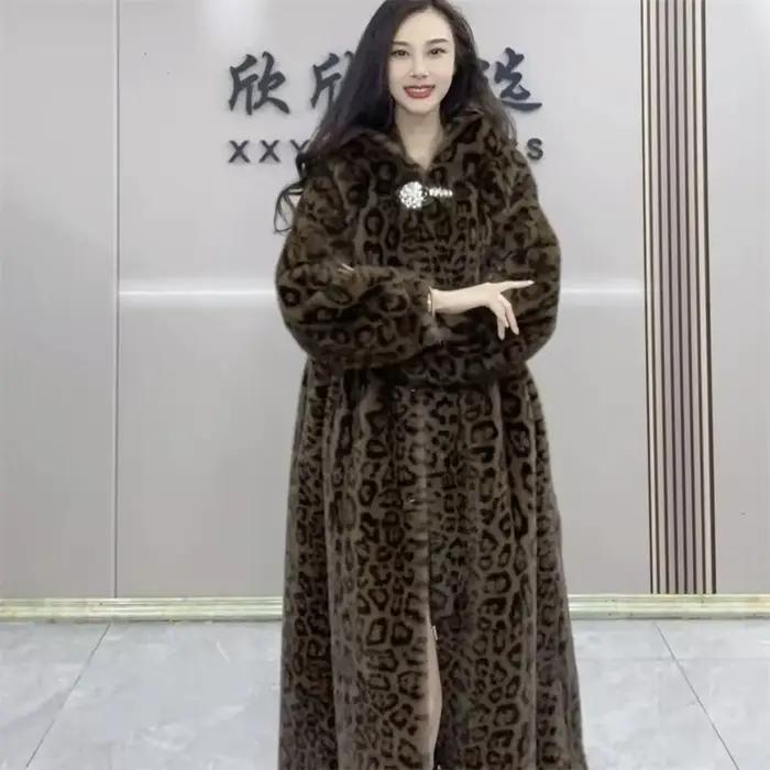 Veste en velours de vison imité pour femme, imprimé léopard, manteau paresseux et mn arc-en-ciel, à 