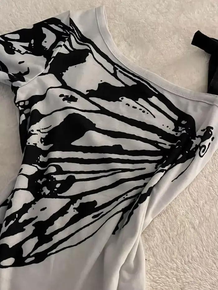 T-shirt manches courtes femme, épaules dénudées, Sexy, coréen, Harajuku, imprimé esthétique, hauts f