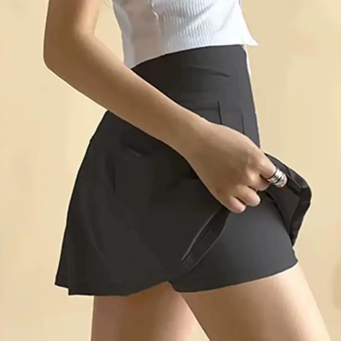 Jupe courte de sport taille haute pour femmes, pantalon de Yoga trapèze Anti-éblouissement avec doub