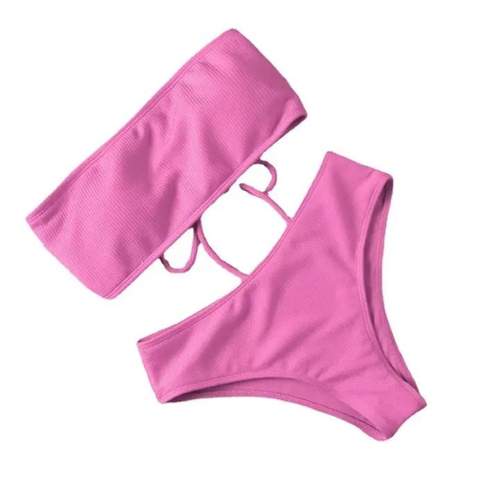Mode sans bretelles Bikini ensemble Sexy réglable maillot de bain dos nu taille haute maillot de bai