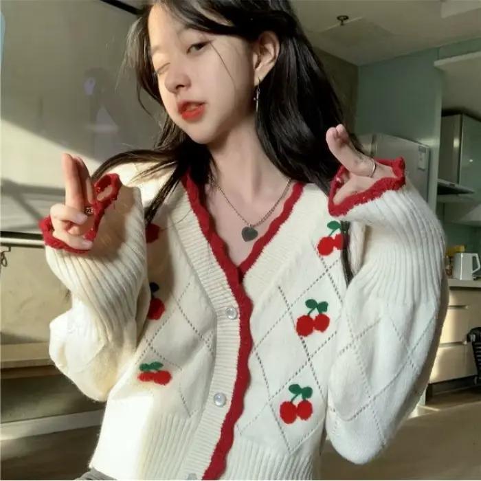 Cardigan tricoté à manches longues et col en v pour femme, haut décontracté, ample, boutons floraux,