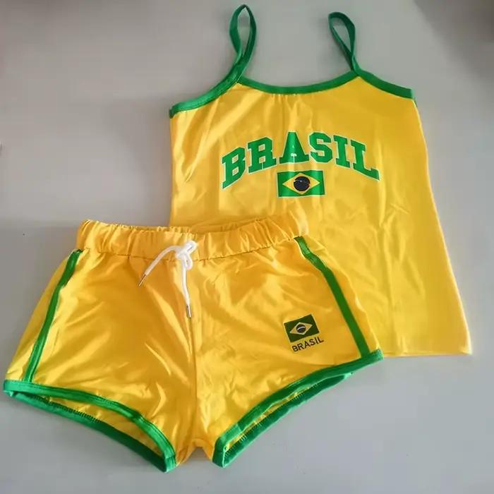 Ensemble deux pièces Y2k fronde + short, débardeur imprimé de lettres brésiliennes, dos nu, Slim, sa