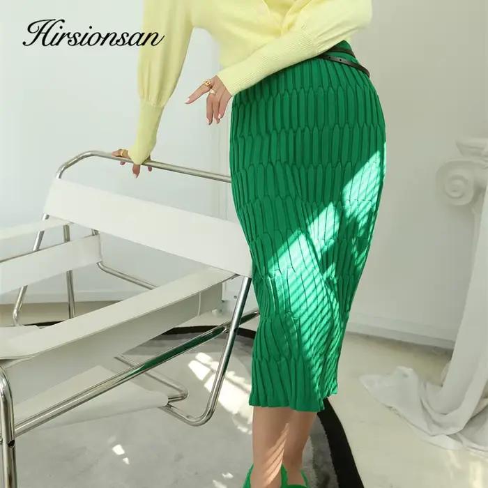 Hirsionsan-Jupe droite élastique solide pour femme, Streetwear vintage, All-Match, Amincissant, Chau