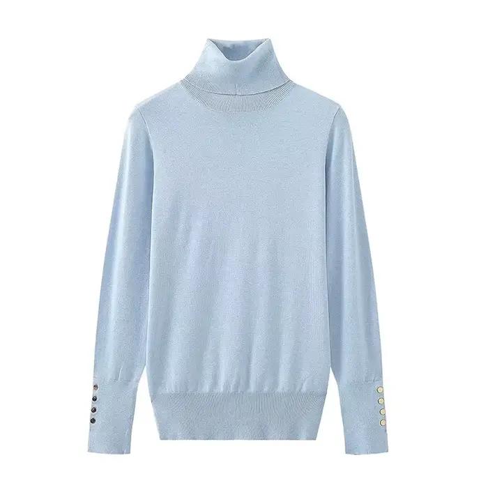 YENKYE automne femmes à manches longues basique col roulé tricot pull pull décontracté tricots