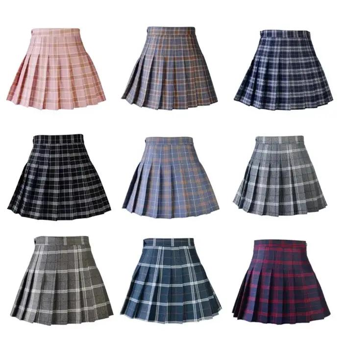 Jupe plissée Harajuku 0 pour femmes, Style Preppy, à carreaux, Mini uniformes scolaires japonais mig