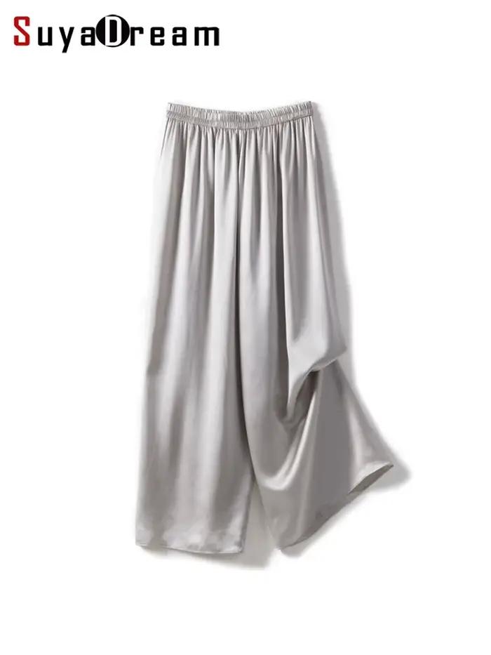 SuyaDeam – pantalon en soie Pure 100% pour femmes, taille élastique, jambes larges, longueur chevill