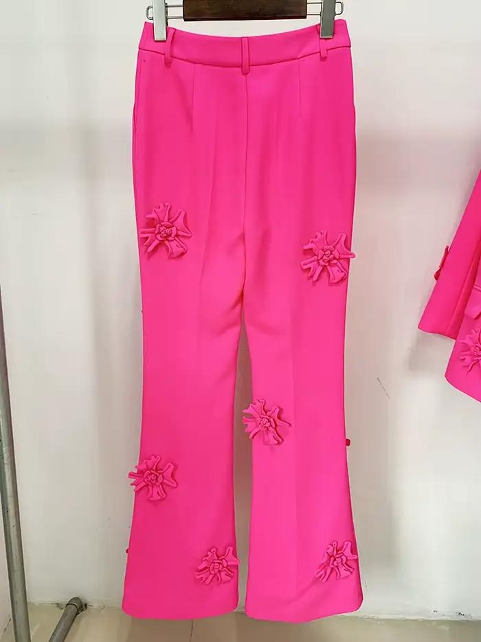 HIGH STREET Nouveauté 2026 Pantalon de mode de créateur pour femme avec applications florales