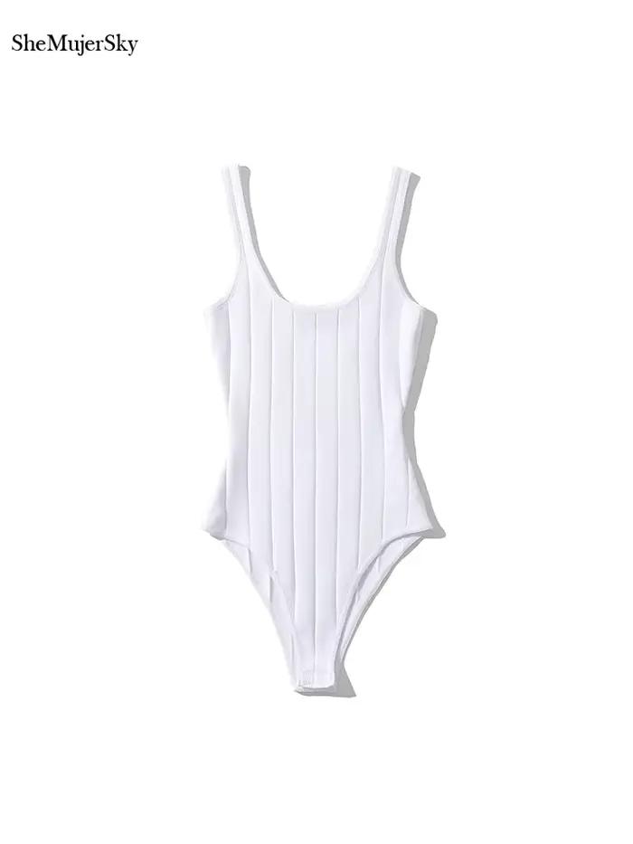 SheMujerSky femmes Sexy réservoir sans manches body été tricoté élastique mince couleur unie body