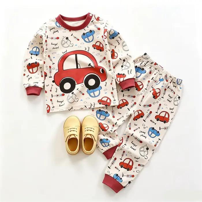 Pyjamas pour bébé, ensembles deux pièces à manches longues, vêtements printemps-automne, hauts à col