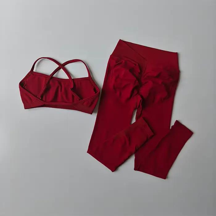 Legging de gymnastique taille haute sans couture pour femmes et débardeur rembourré, soutien-gorge d