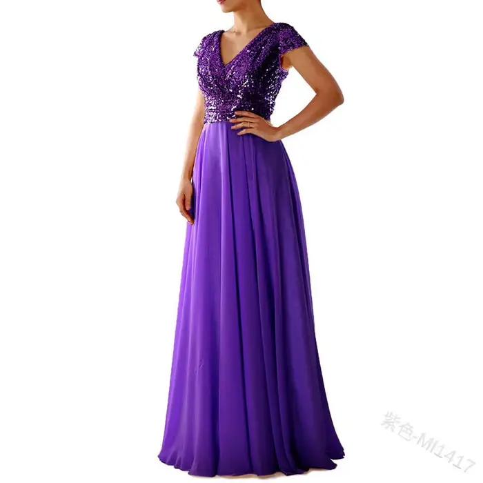 Robe longue à paillettes pour femmes, col rond, haut de rue, danse, mariage, Rhde promo, soirée, dem