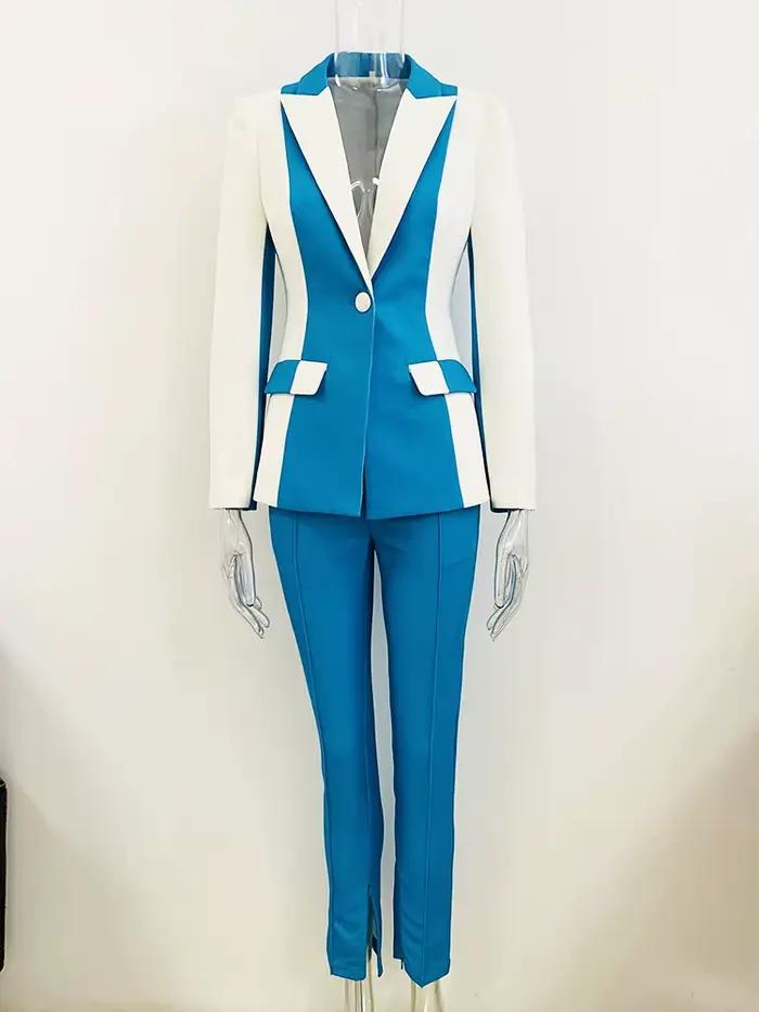 Ensemble tailleur-pantalon femme 2 pièces, nouvelle collection 2026, style haute couture, contraste 