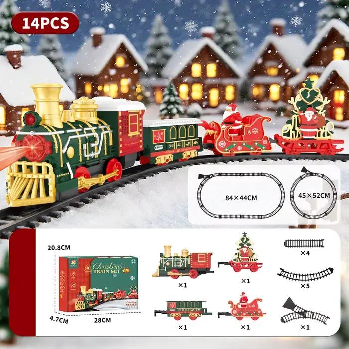Train électrique jouet rétro avec musique et lumière, ensemble de rails, modèle ferroviaire de Noël,