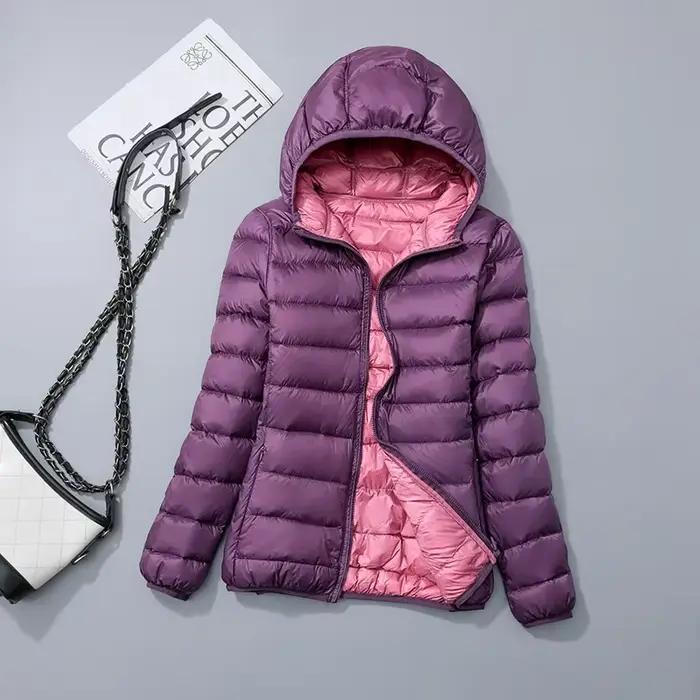 Doudoune Courte à Capuche Double Face pour Femme, Manteau Ultra observateur et Pliable, Grande Taill