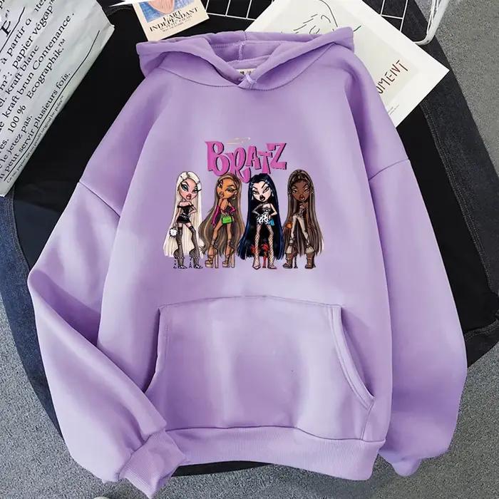 Sweat-shirt Bratz à manches longues pour femme, haut à capuche, décontracté, Streetwear graphique, à