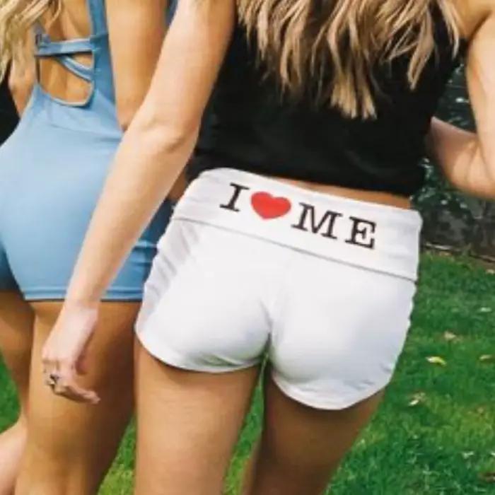 Y2K Aesthetic I LOVE Closer Letter Print Short, Harajuku Wstring, Wstring de proximité, Taille élast