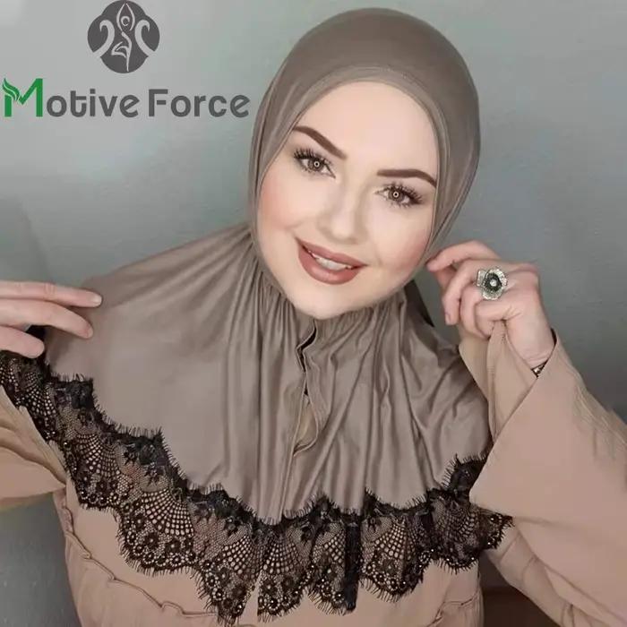 Musulman instantané Turban dentelle Modal Hijab Abaya Hijabs pour femme Abayas Jersey robe femmes éc