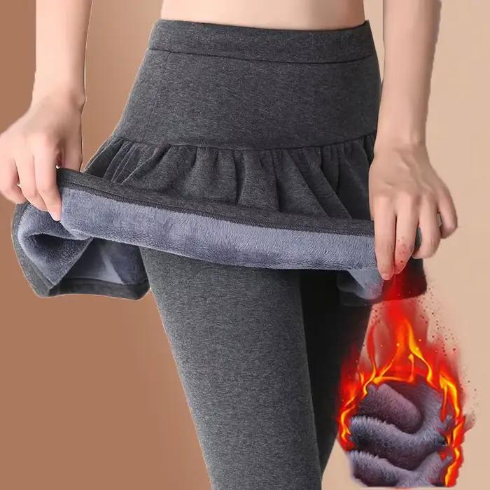 Femmes jupes plissées Leggings épaissi peluche hiver chaud pantalon thermique serré pantalon Leggins