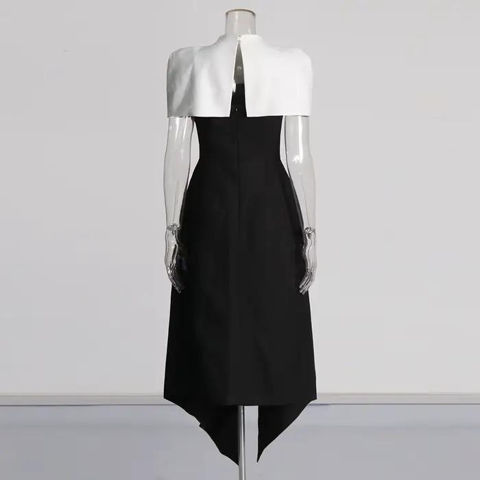 TWOTWINSTYLE détachable cape robes élégantes pour les femmes col carré sans manches taille haute hit