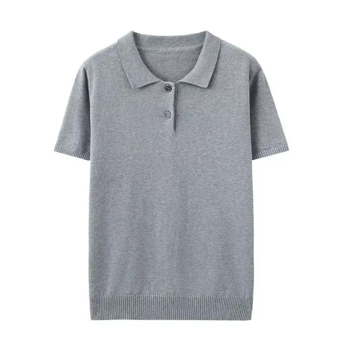 100% coton T-shirt pull femmes été col rond manches courtes tricot pull t-shirts décontracté bas por