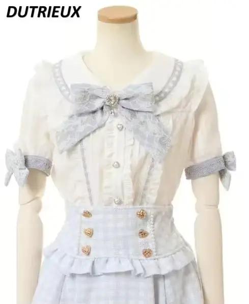 Rojita Style dentelle col Lolita chemise mode femmes hauts été mignon doux nœud épaule coupe ajustée