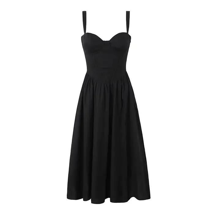 YENKYE-Robe trapèze mi-longue à lacets pour femme, robe en coton, robe fendue sur le devant, robe de
