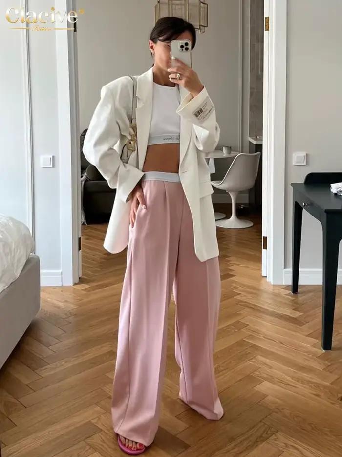 ClacMarkets-Pantalon Gris pour Femme, Taille artificiel astique, Jambes Larges, Mode Décontractée, F