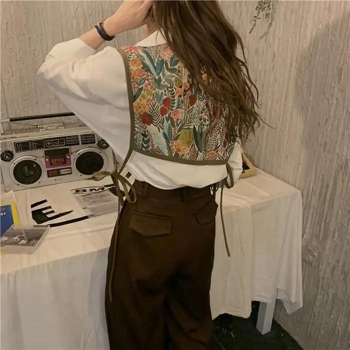 Gilets courts femmes Vintage Chic Style coréen minorité Streetwear décontracté sans manches vêtement
