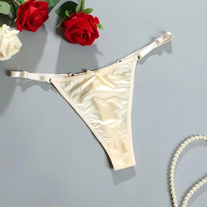 Culottes sexy pour femmes, strings en satin, tangas, slips doux à taille basse avec nœud, shorts con