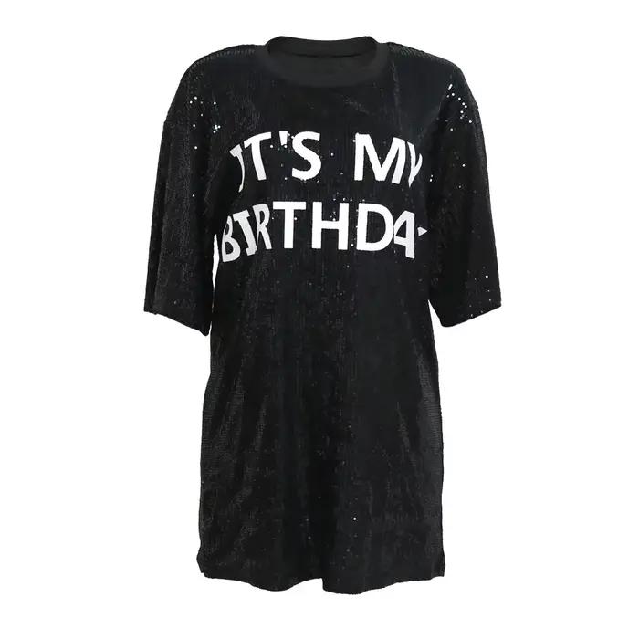 Robe noire sexy à paillettes pour femmes, demi manches, mini robes droites, soirée de printemps et d