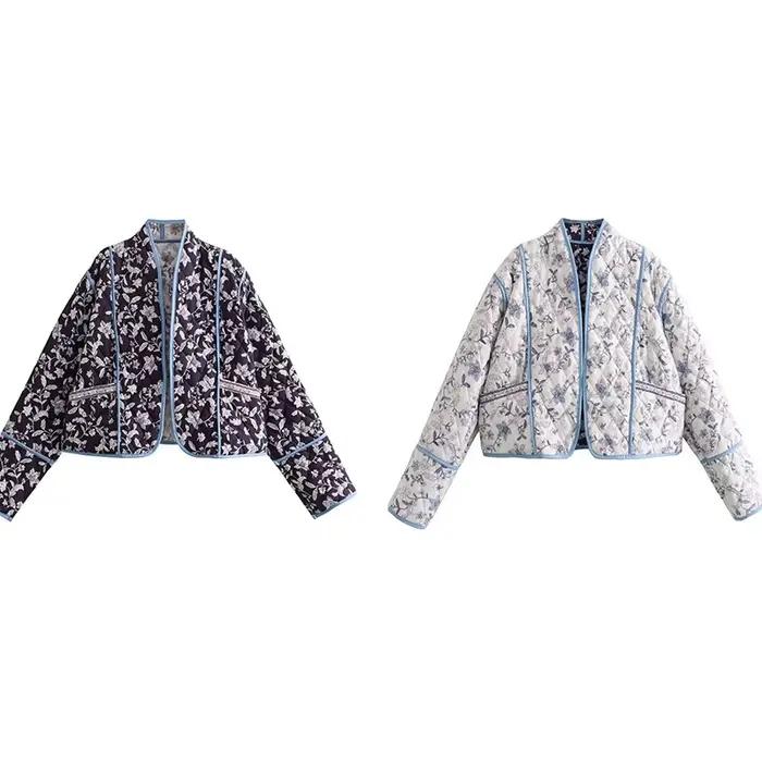 Manteau en coton violet à motifs floraux vintage pour femme, collection automne-hiver 2026, veste dé